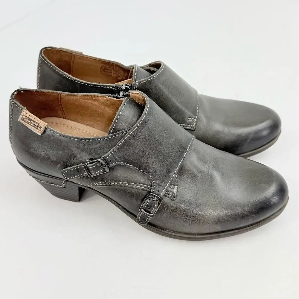 Pikolinos ROTTERDAM Green Gray Double Buckle Monk Strap Leather Ankle Shoes